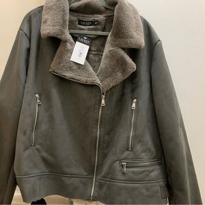 Lauren Ralph Lauren Faux Shearling Moto w Side Belts Plus